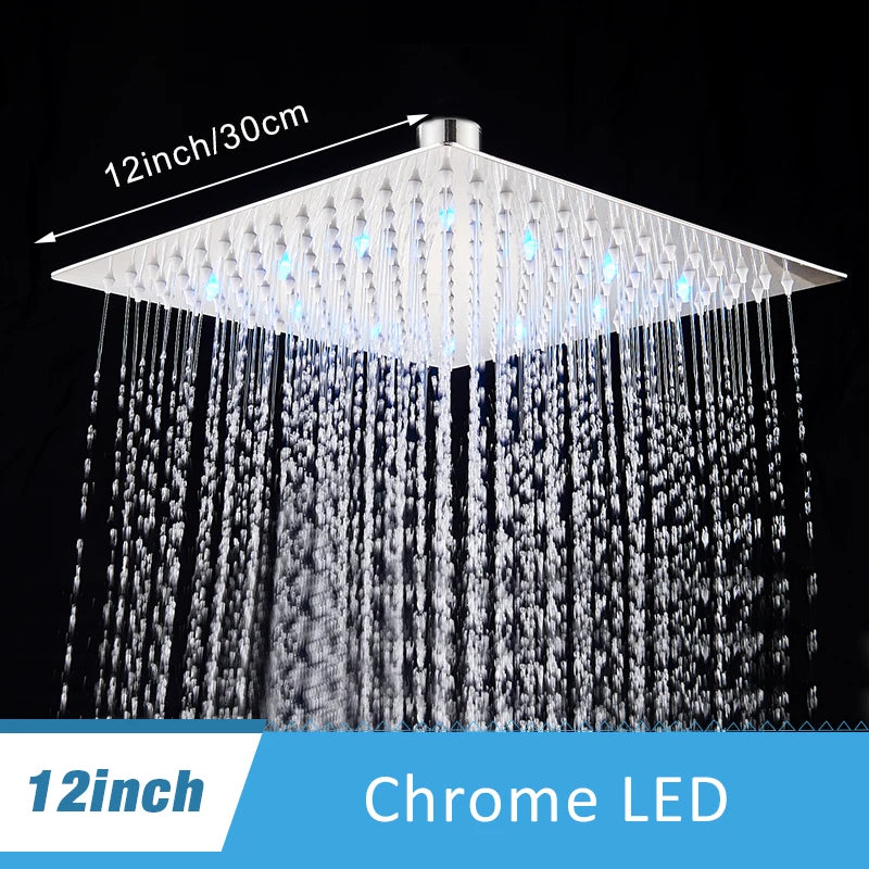 Ultra-Thin LED Rainfall Bathroom Shower Head