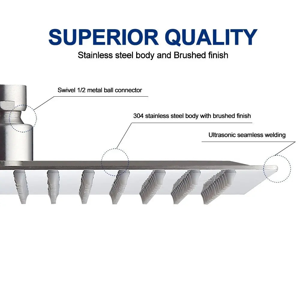 Stainless Steel Ultrathin Shower Head 16" Rainfall Accessory