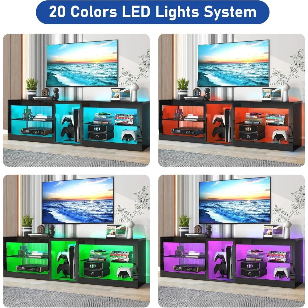 Modern Black LED Entertainment Center w/Power Outlet