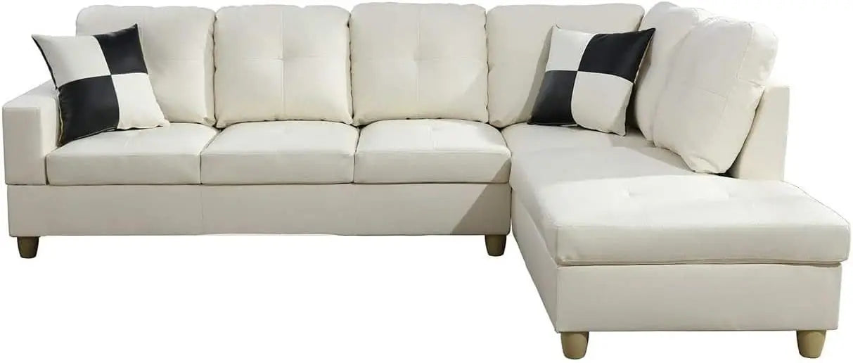 Living Room Leather Sectional w/Storage/Ottoman/Toss Pillows