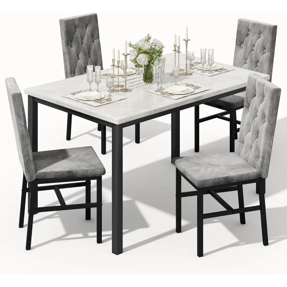 Faux Marble Small Kitchen/Dining Table Chairs Set For 4