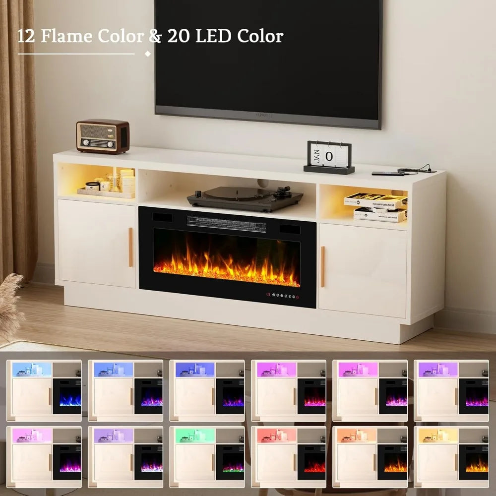 70'' TV Stand with 36'' Fireplace-LED Light Entertainment Center