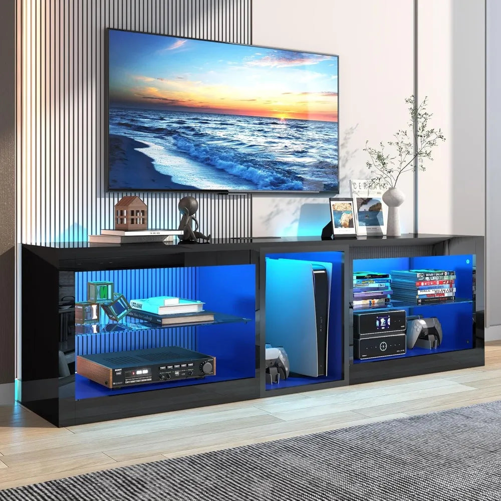 Modern Black LED Entertainment Center w/Power Outlet