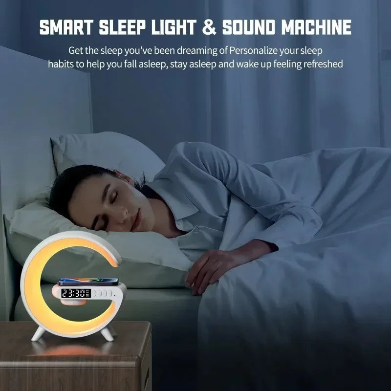 Fast Wireless Charger Desktop Stand Bluetooth Speaker w/Clock