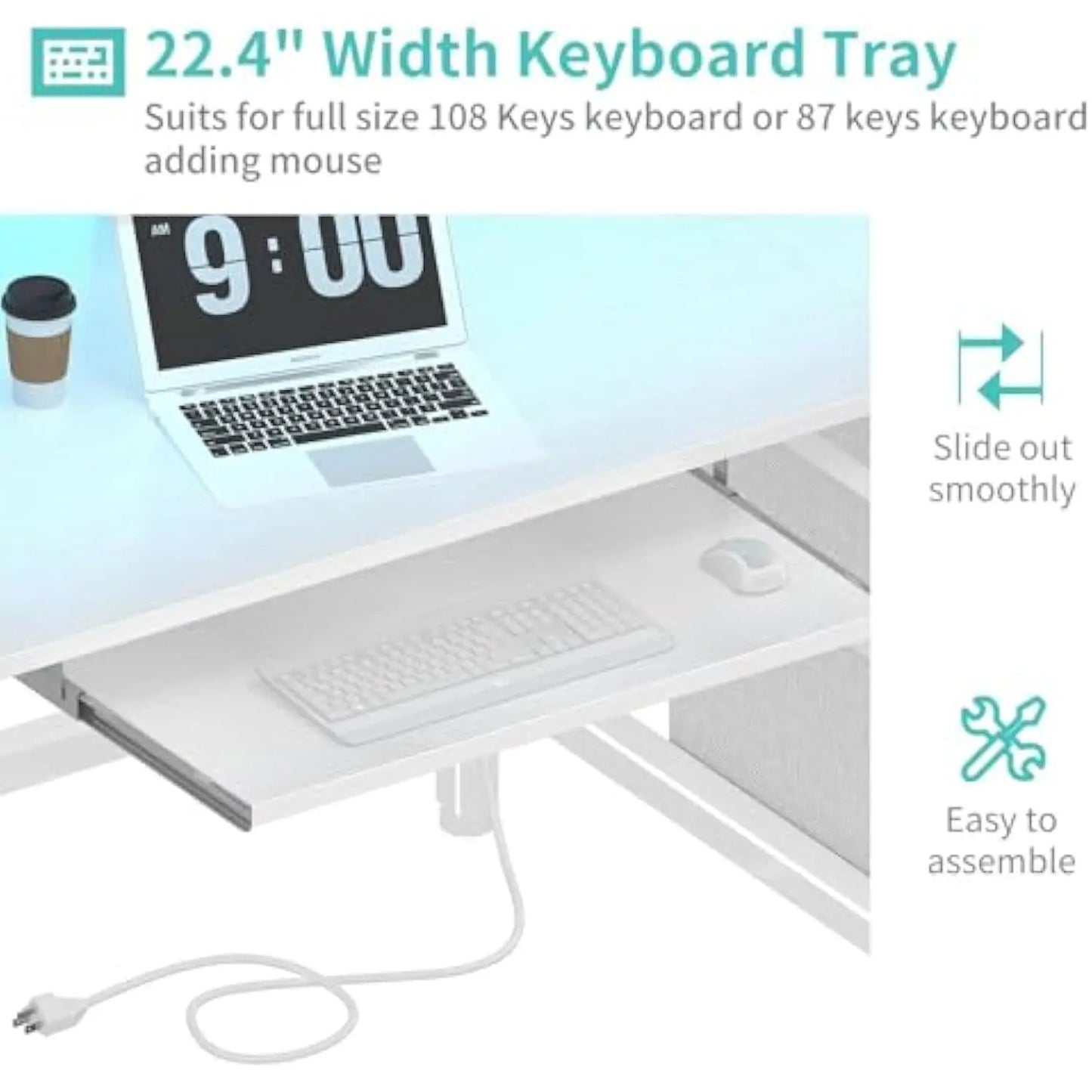 White Computer Desk with File Drawers Cabinet