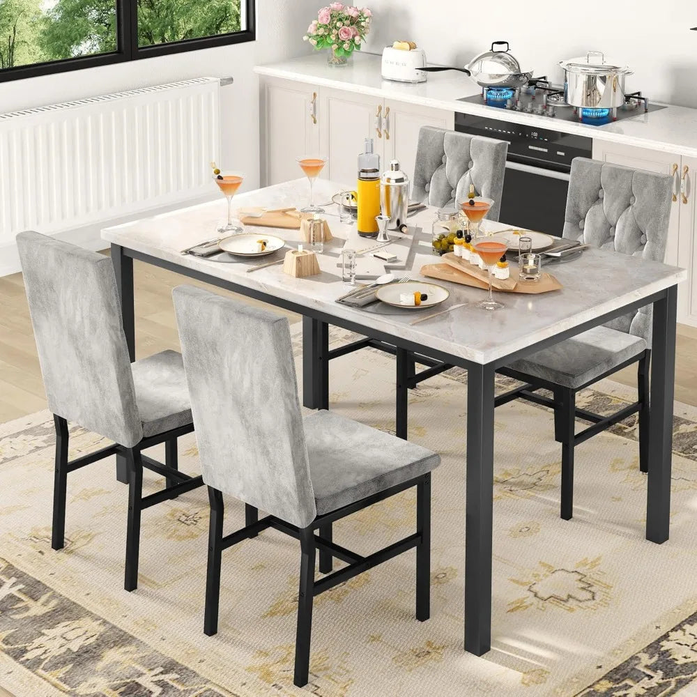 Faux Marble Small Kitchen/Dining Table Chairs Set For 4