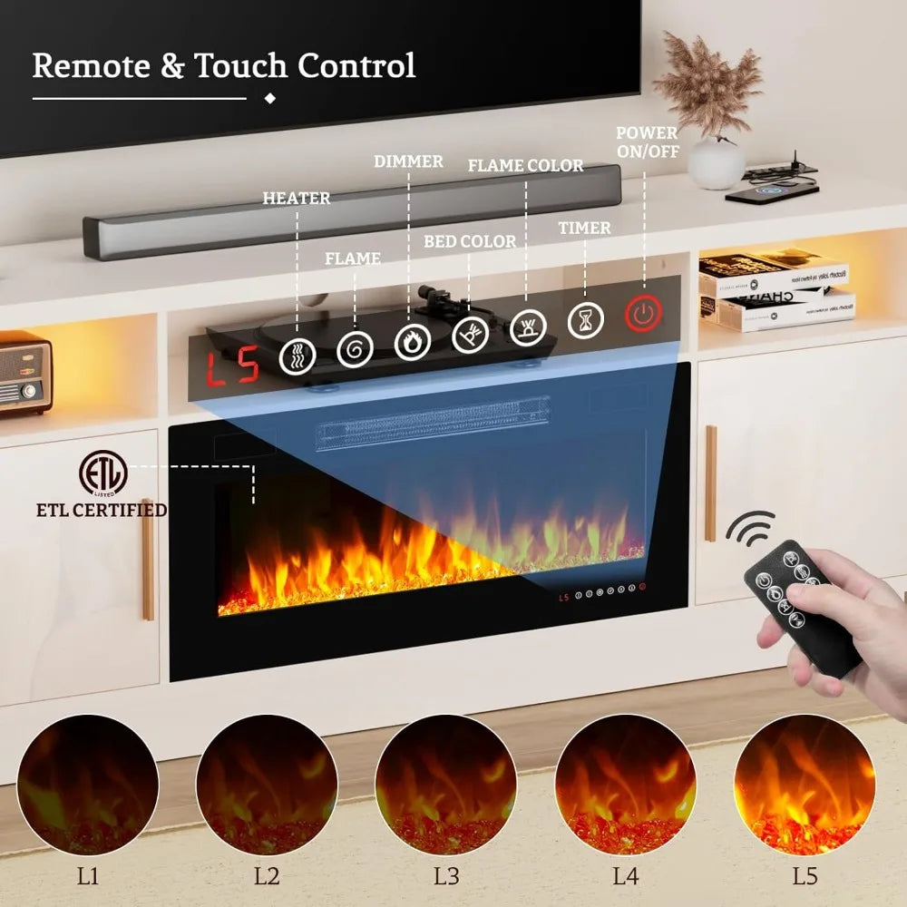 70'' TV Stand with 36'' Fireplace-LED Light Entertainment Center