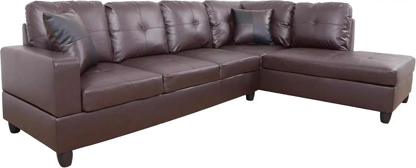Living Room Leather Sectional w/Storage/Ottoman/Toss Pillows