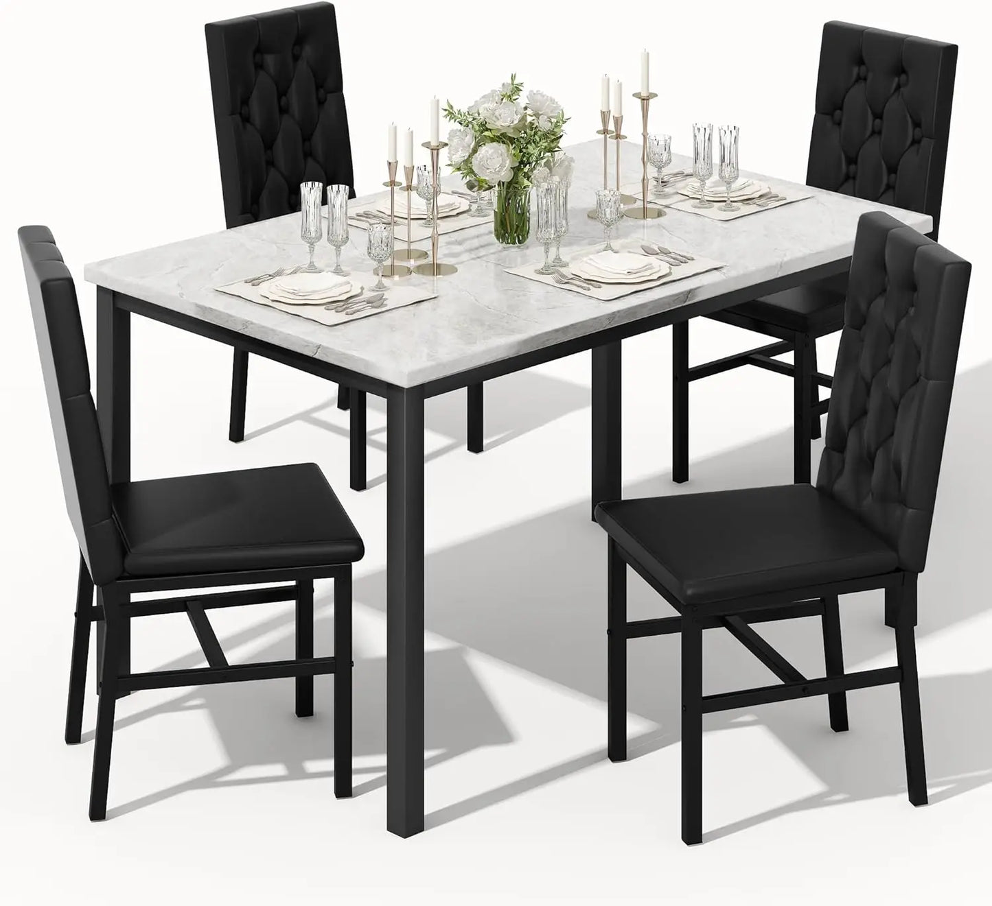 Faux Marble Small Kitchen/Dining Table Chairs Set For 4