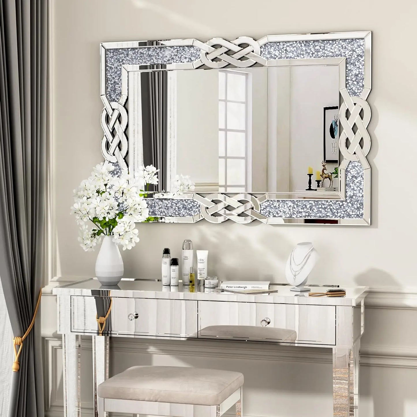 Large Crystal Crush Diamond Decorative Mirror for Dining Room