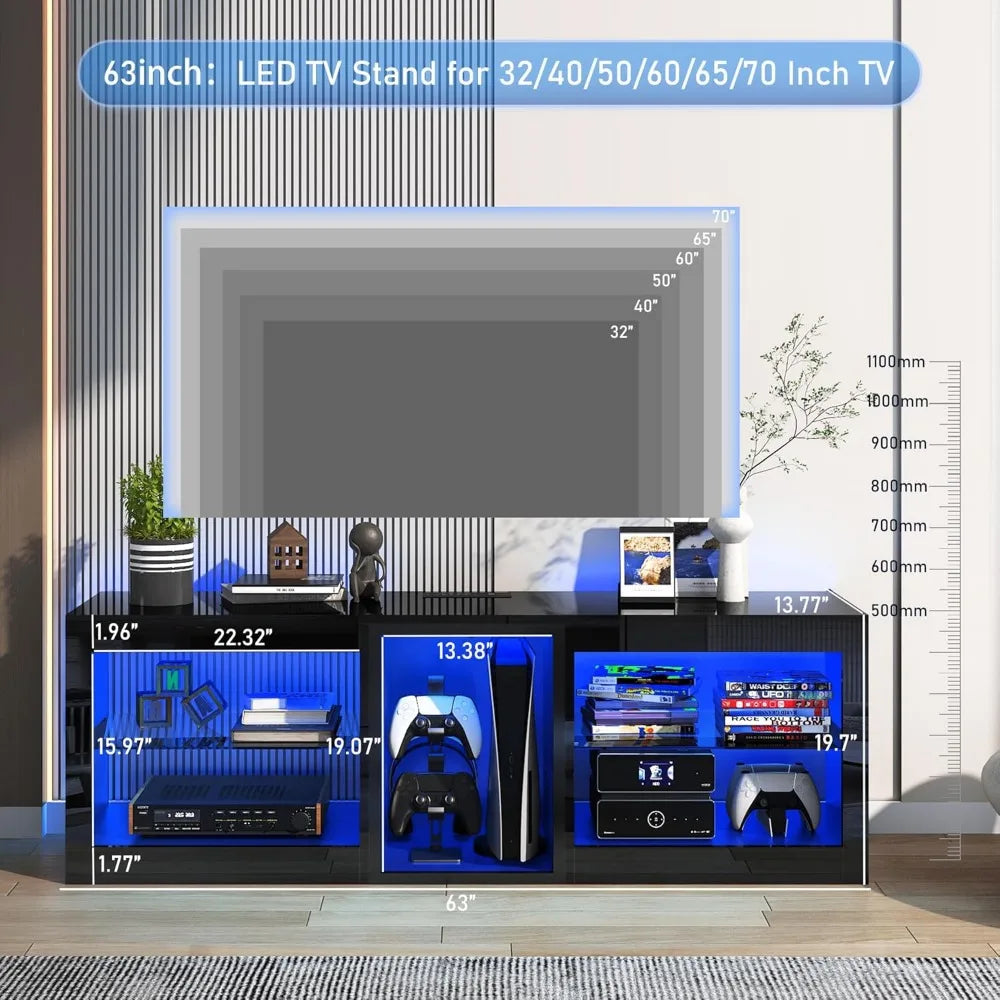 Modern Black LED Entertainment Center w/Power Outlet