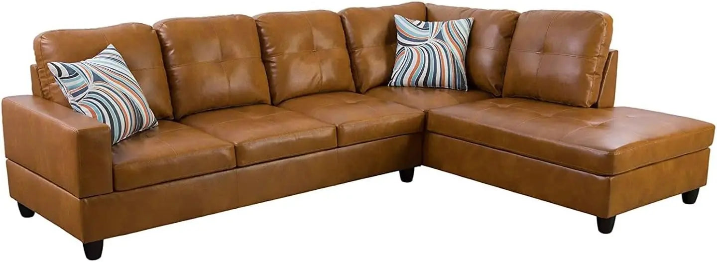 Living Room Leather Sectional w/Storage/Ottoman/Toss Pillows
