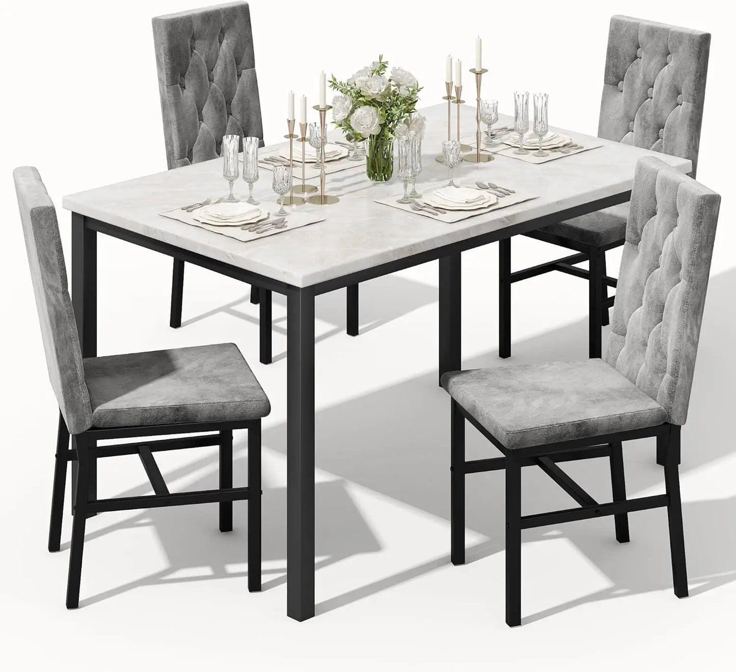 Faux Marble Small Kitchen/Dining Table Chairs Set For 4