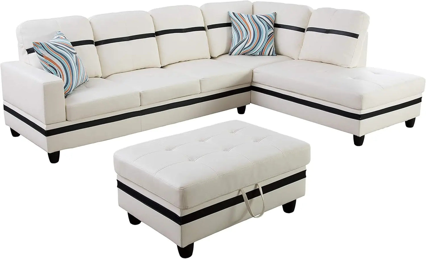 Living Room Leather Sectional w/Storage/Ottoman/Toss Pillows