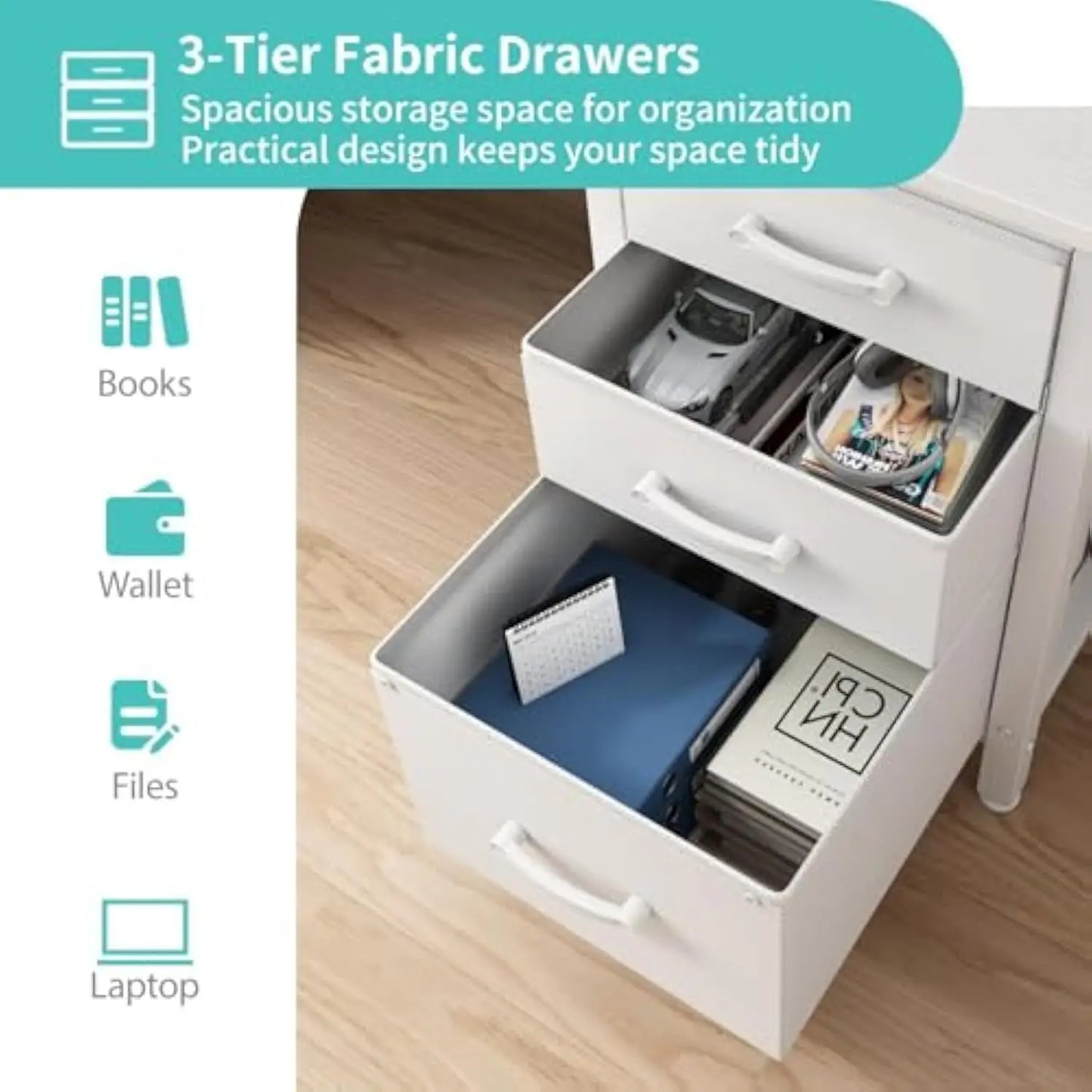 White Computer Desk with File Drawers Cabinet