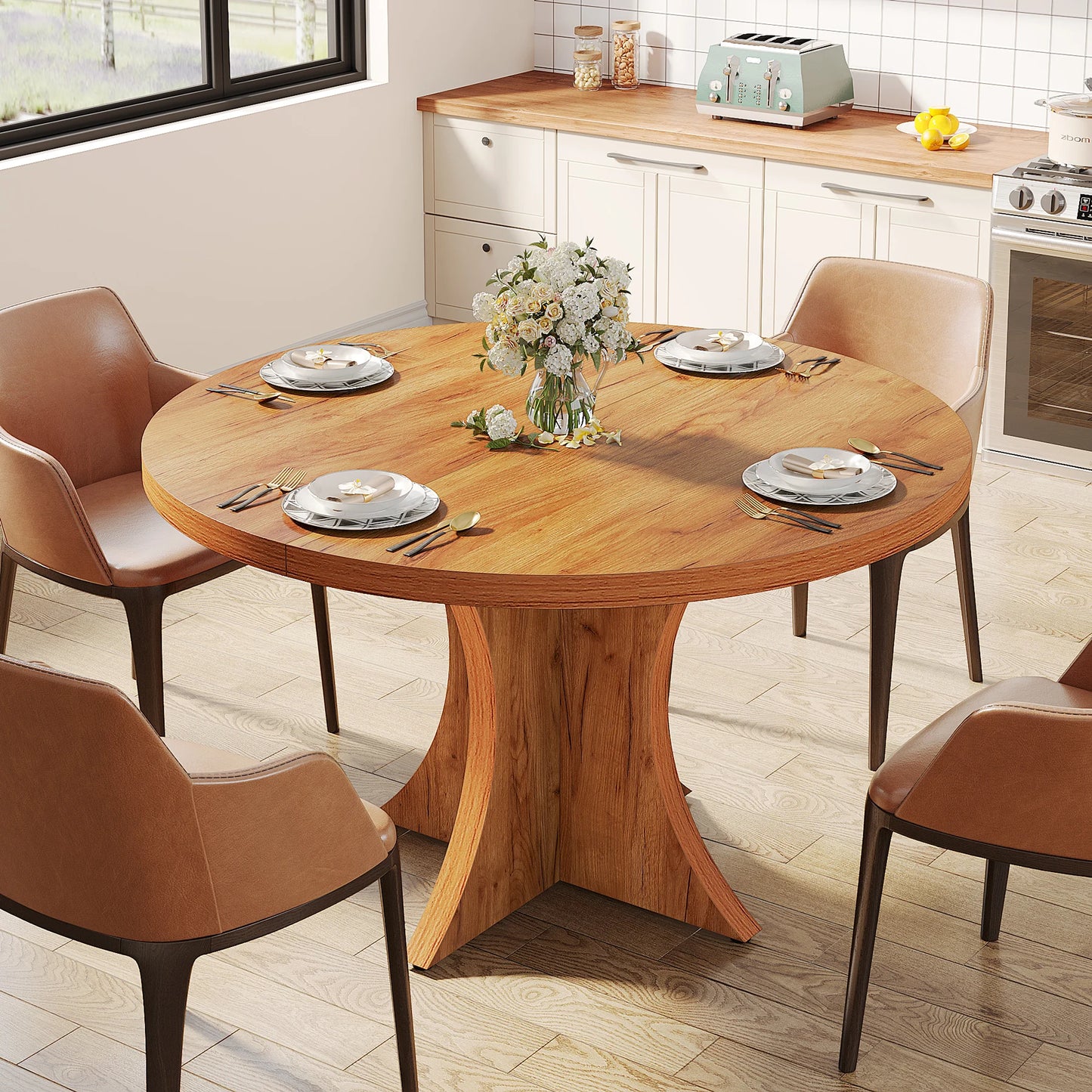 Farmhouse Kitchen/Wood Dining Table w/Pedestal Base