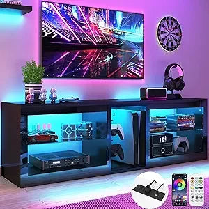 Modern Black LED Entertainment Center w/Power Outlet