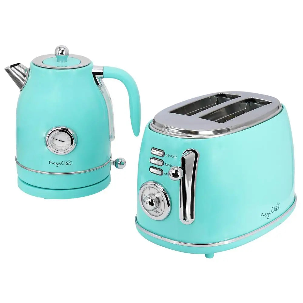 Retro-Style Electric Tea Kettle/2-Slice Toaster in Turquoise