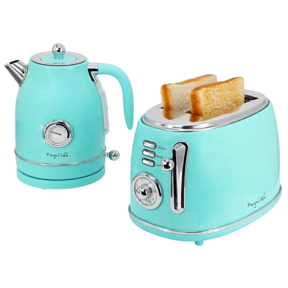 Retro-Style Electric Tea Kettle/2-Slice Toaster in Turquoise