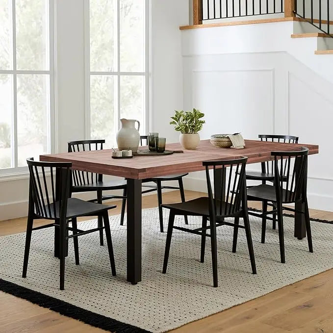 Acacia Wood Indoor/Outdoor Home Dining/Kitchen Table w/Iron Legs