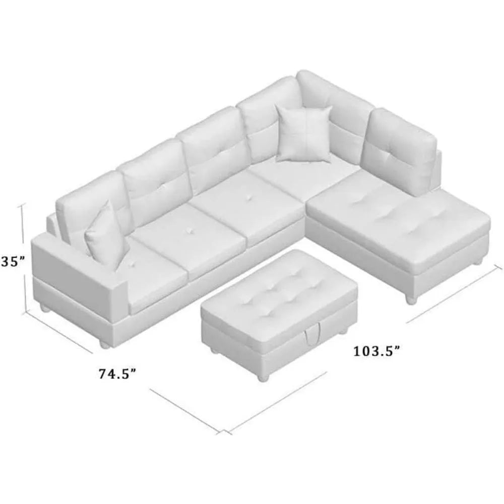 Living Room Leather Sectional w/Storage/Ottoman/Toss Pillows