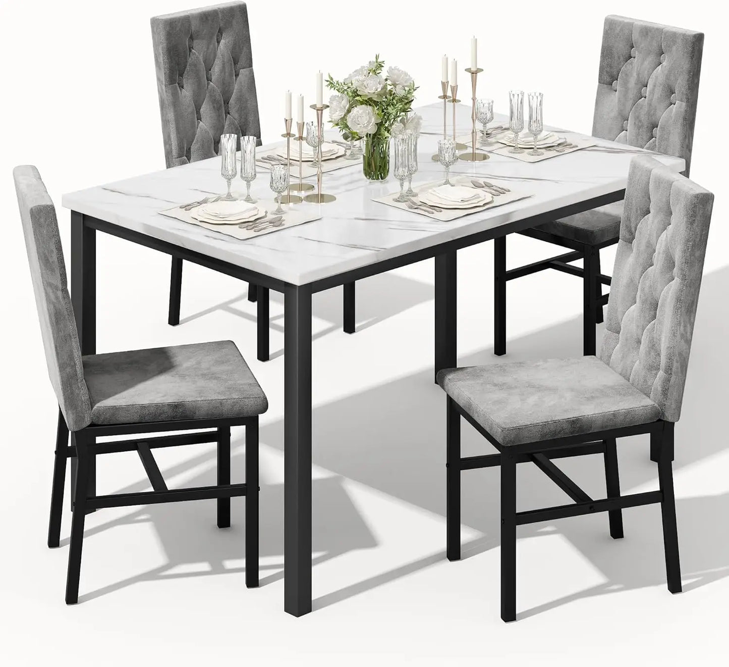 Faux Marble Small Kitchen/Dining Table Chairs Set For 4