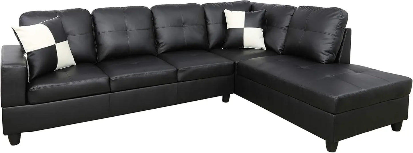 Living Room Leather Sectional w/Storage/Ottoman/Toss Pillows