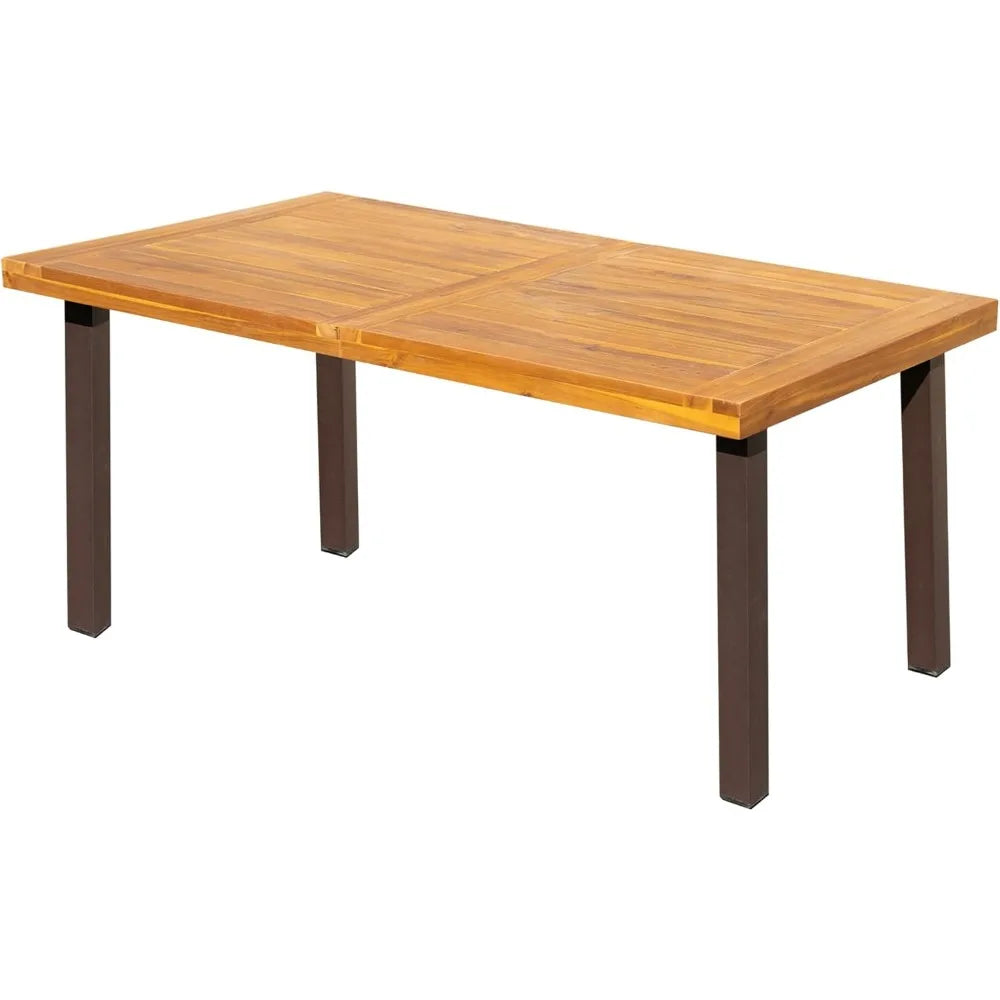 Acacia Wood Indoor/Outdoor Home Dining/Kitchen Table w/Iron Legs