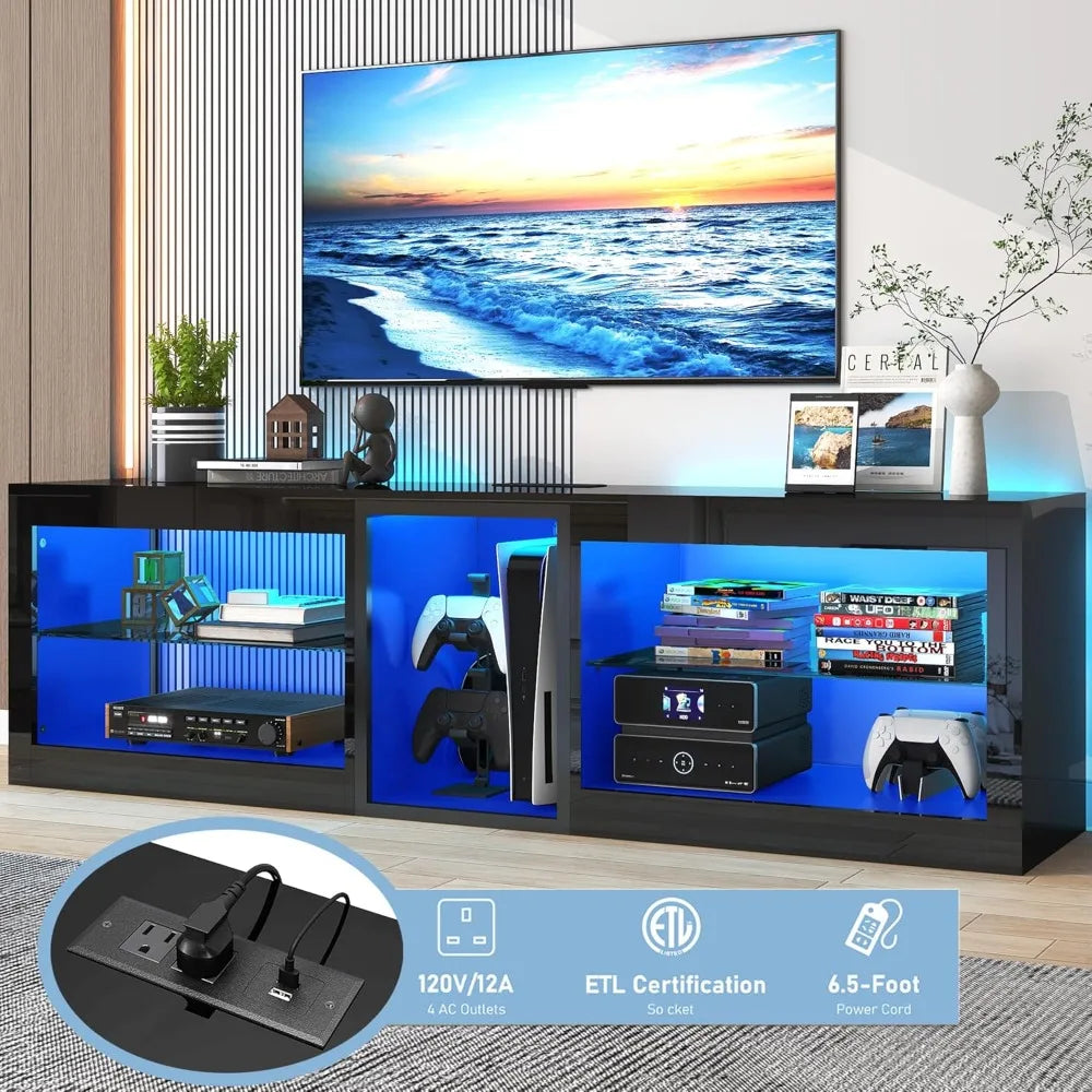 Modern Black LED Entertainment Center w/Power Outlet