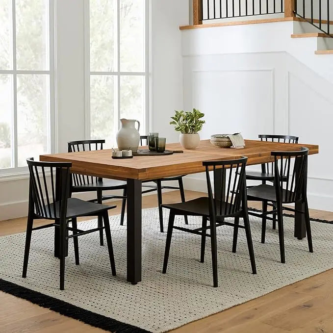 Acacia Wood Indoor/Outdoor Home Dining/Kitchen Table w/Iron Legs