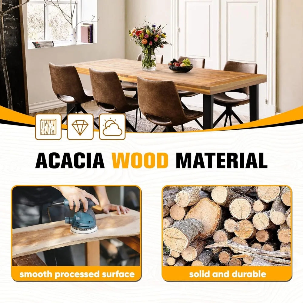 Acacia Wood Indoor/Outdoor Home Dining/Kitchen Table w/Iron Legs