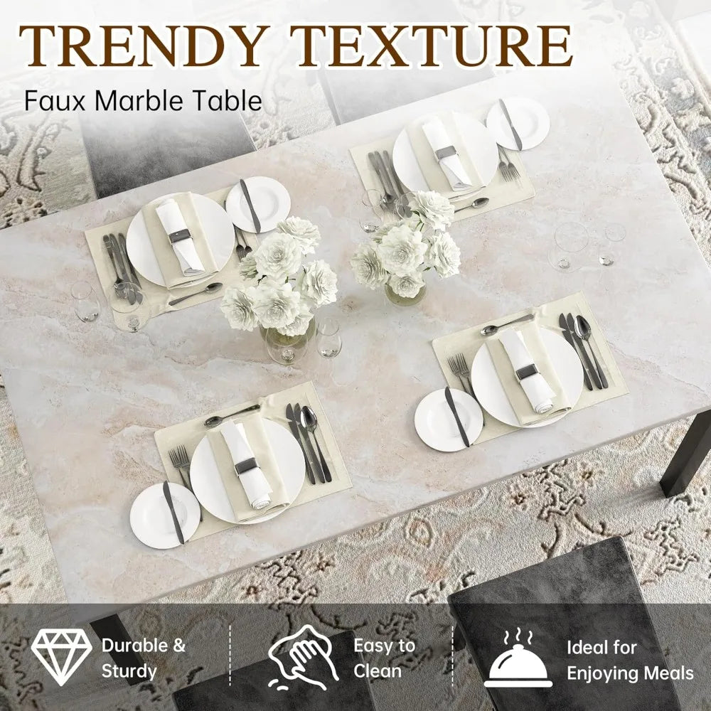 Faux Marble Small Kitchen/Dining Table Chairs Set For 4