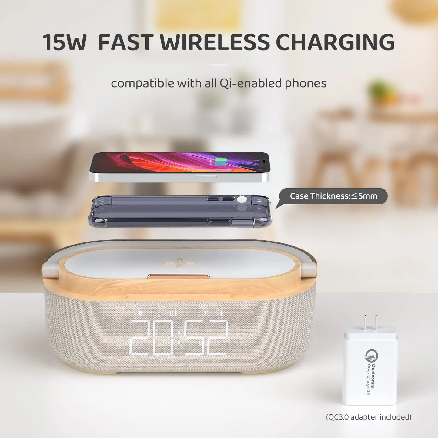 Bluetooth Speaker w/Digital Alarm Clock Radio For Bedroom