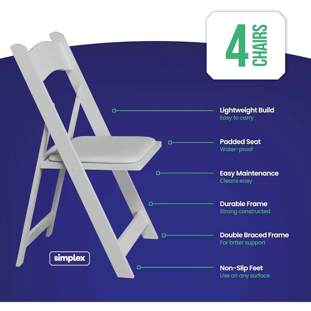 Comfortable Stackable Folding Chairs with Padded Seats for 4
