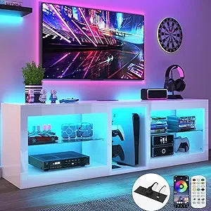Modern Black LED Entertainment Center w/Power Outlet