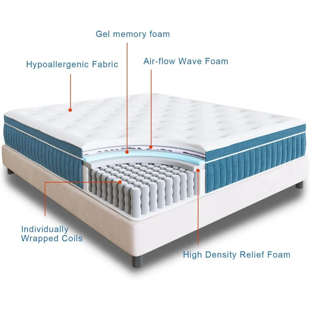 Hybrid Queen Mattress 14-Inch w/Box/Gel Memory Foam