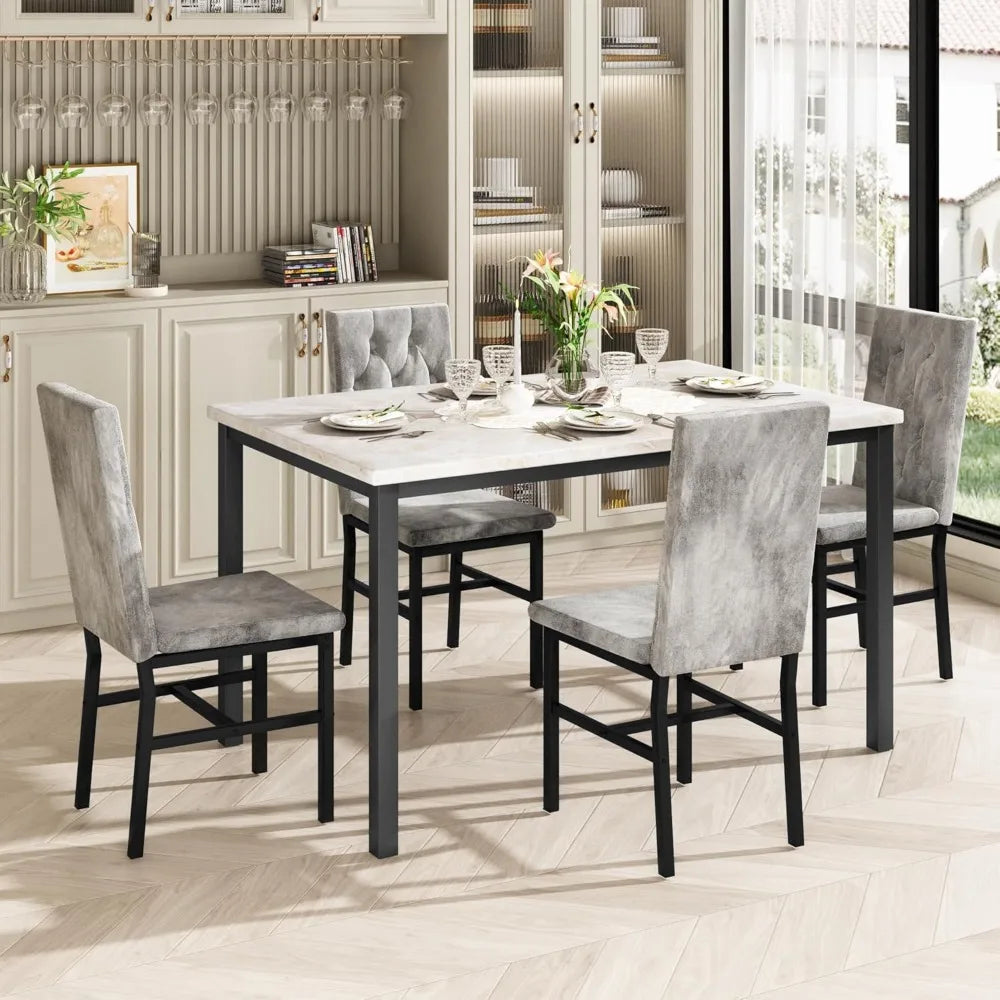 Faux Marble Small Kitchen/Dining Table Chairs Set For 4