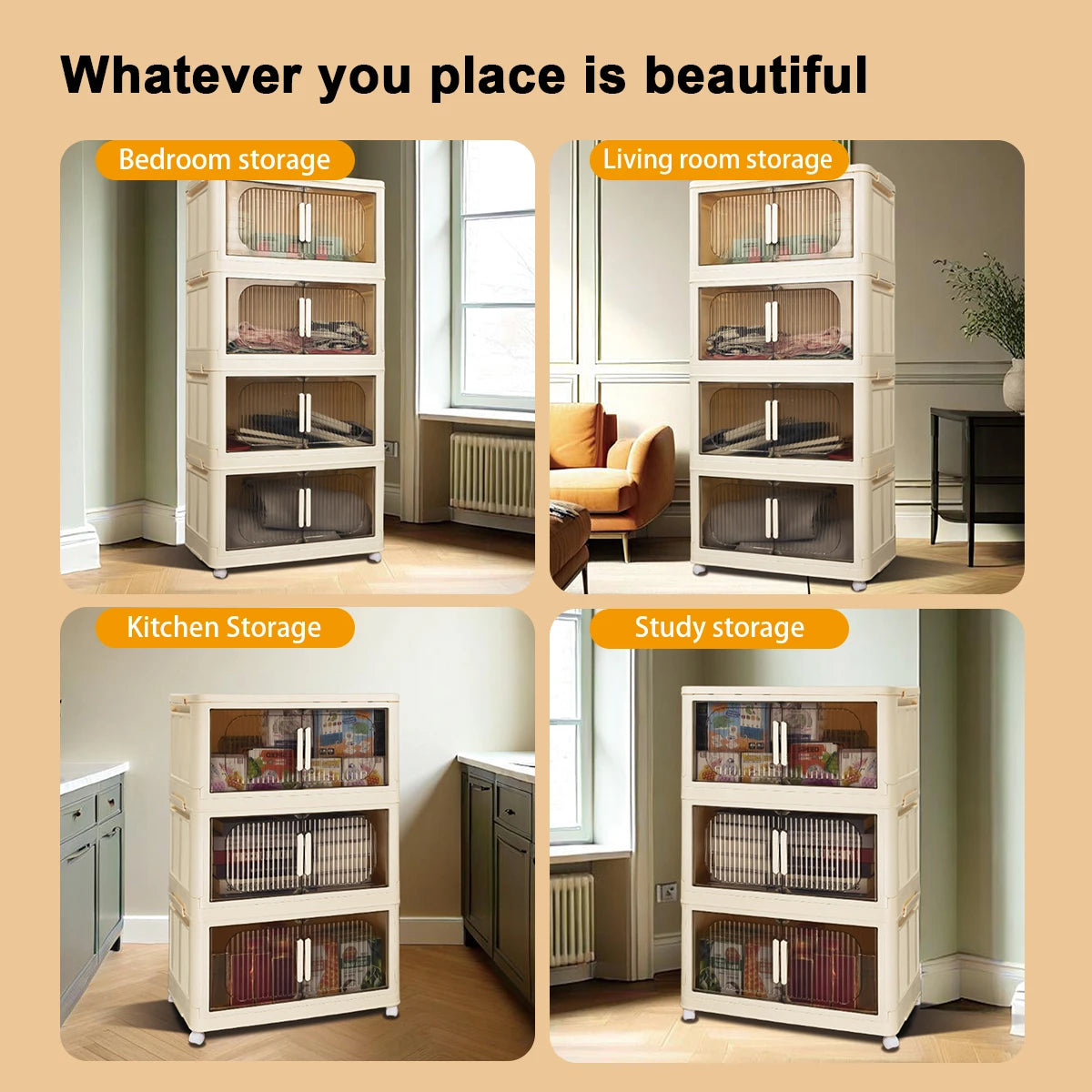 Magnetic Door Plastic Storage Cabinet Bins w/Lids