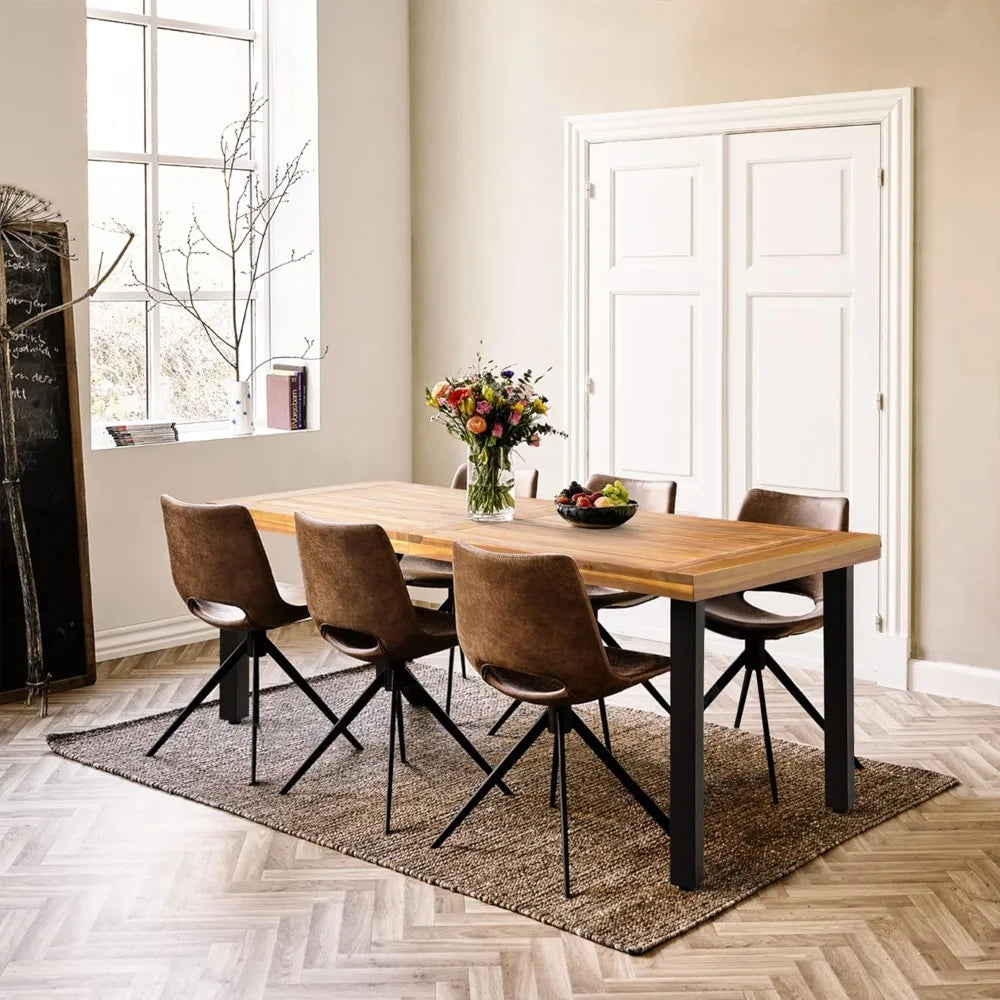 Acacia Wood Indoor/Outdoor Home Dining/Kitchen Table w/Iron Legs