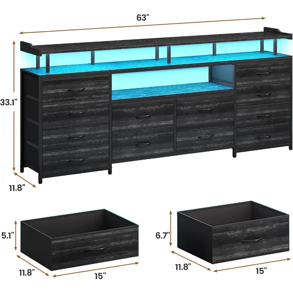 LED TV Stand Dresser with Power Outlets for 65 TV