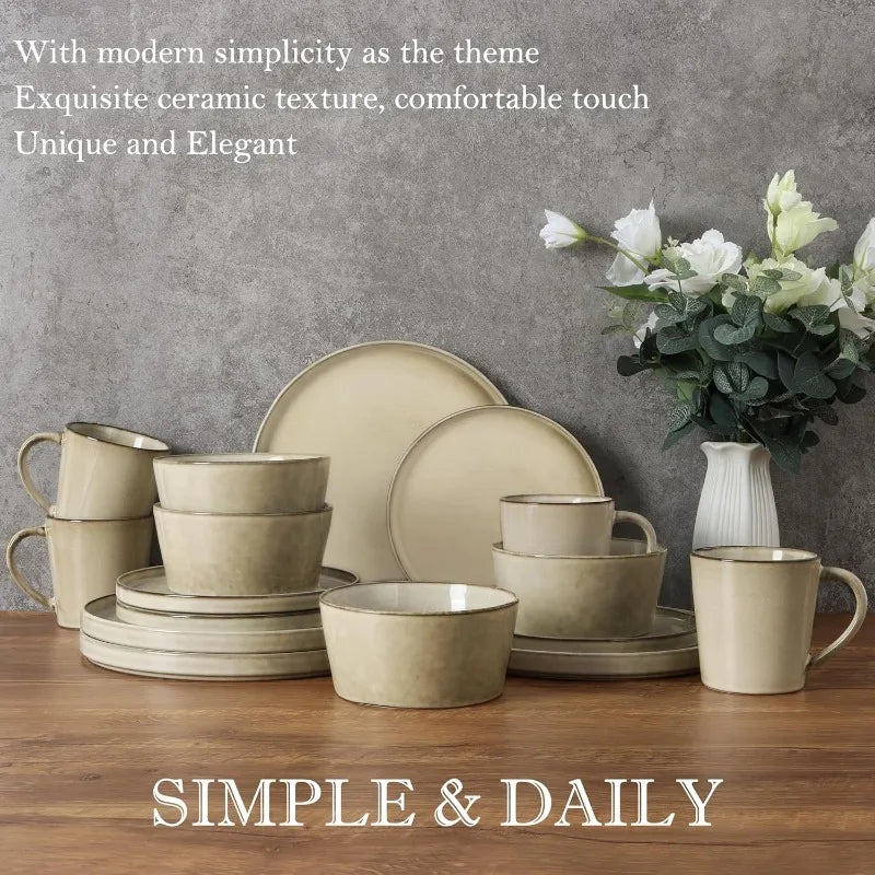 Stoneware Dinnerware Set Plates/Bowls for 4