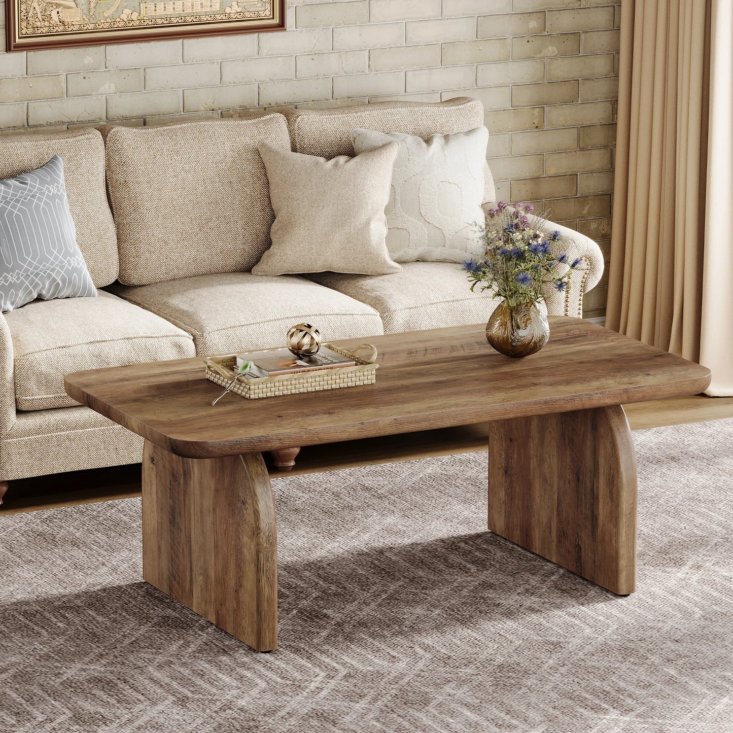 Farmhouse Rectangular Coffee Table with Sturdy Base