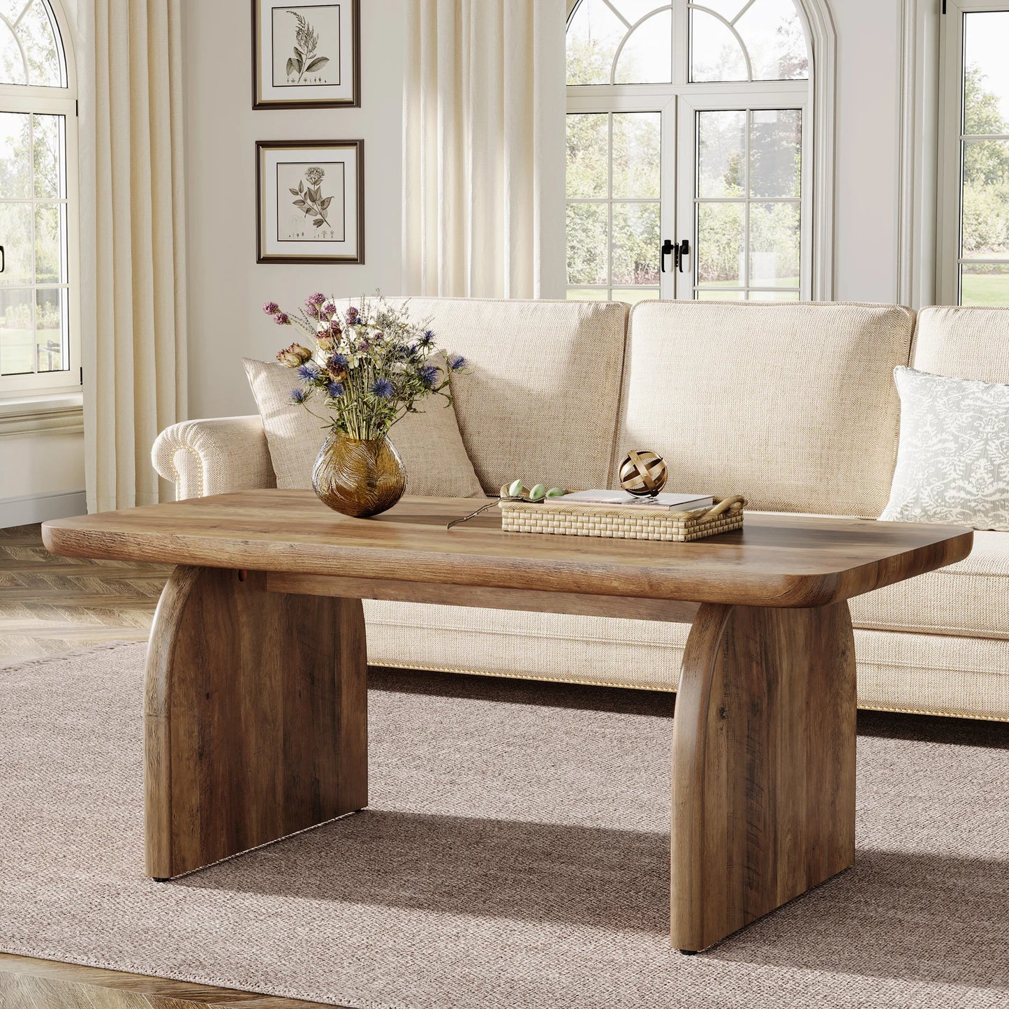 Farmhouse Rectangular Coffee Table with Sturdy Base
