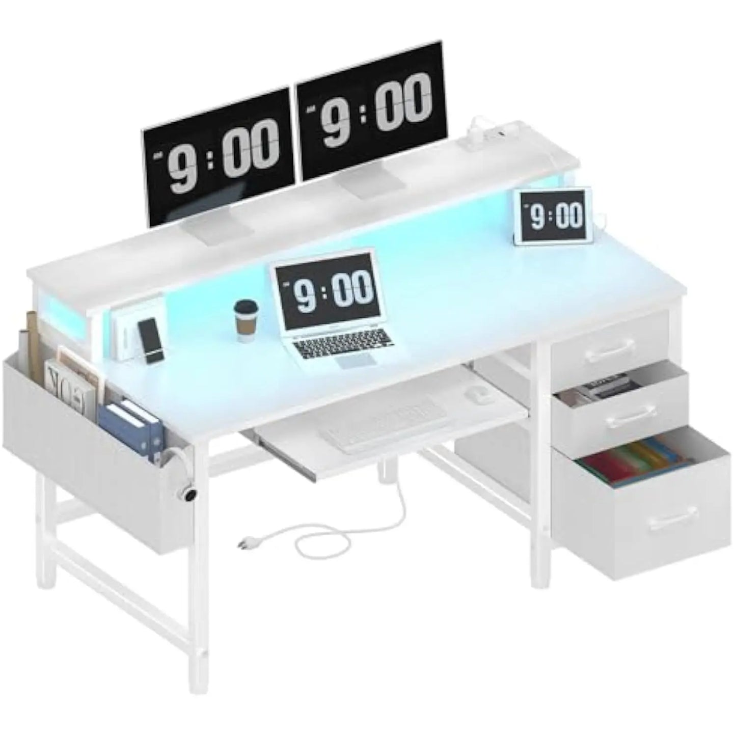 White Computer Desk with File Drawers Cabinet