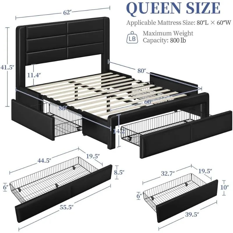Queen Size Bed Frame/Headboard/Storage Drawers