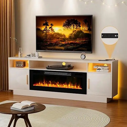 70'' TV Stand with 36'' Fireplace-LED Light Entertainment Center