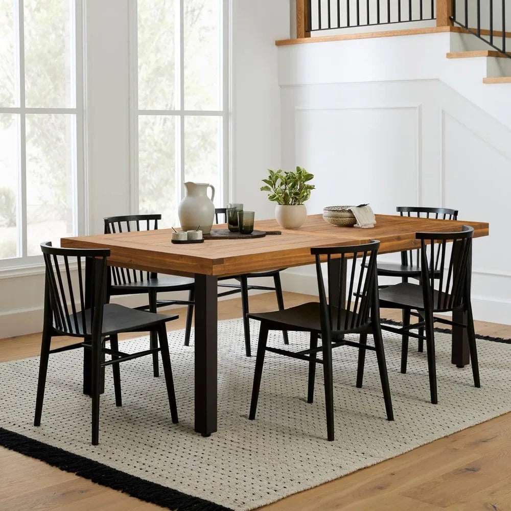 Acacia Wood Indoor/Outdoor Home Dining/Kitchen Table w/Iron Legs