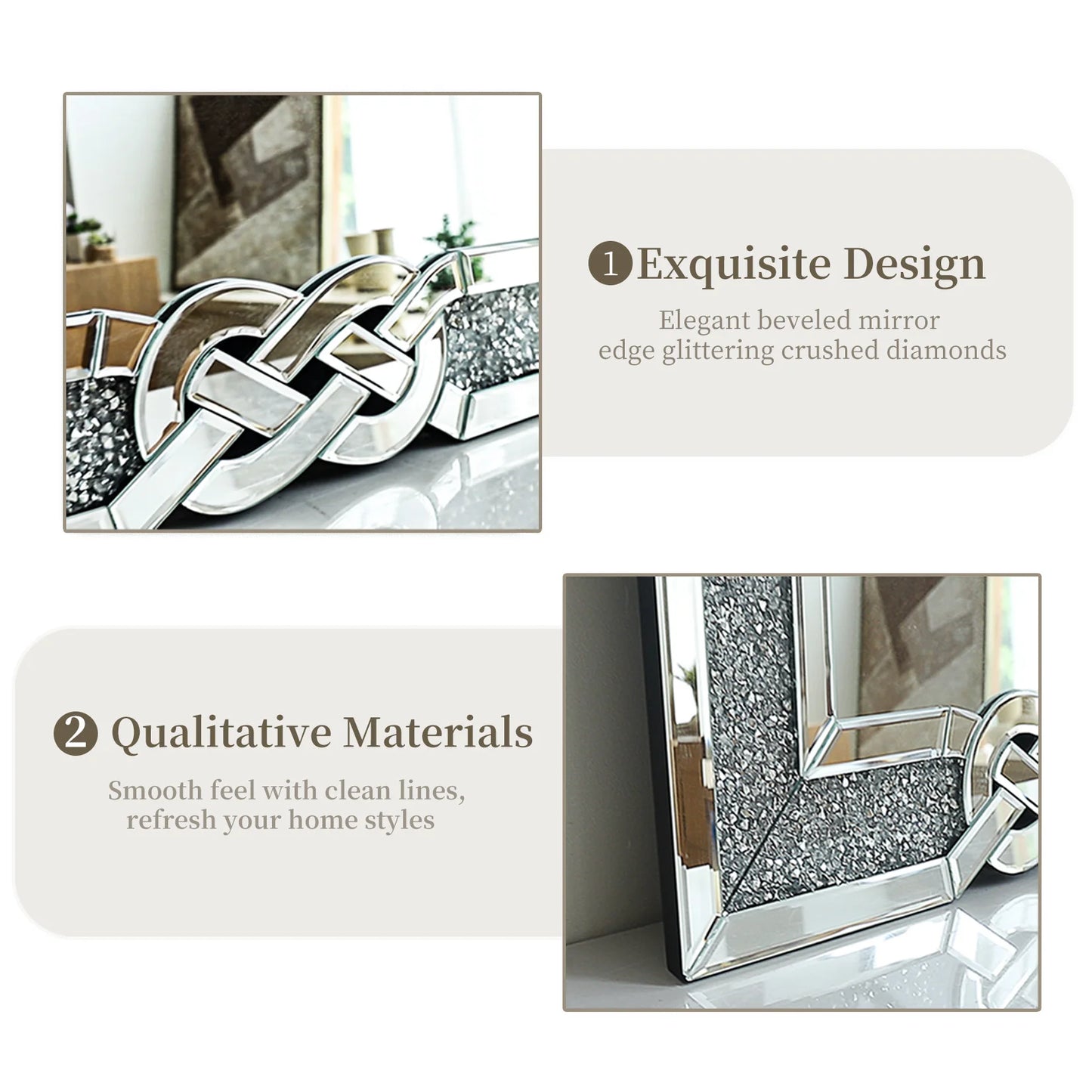 Large Crystal Crush Diamond Decorative Mirror for Dining Room