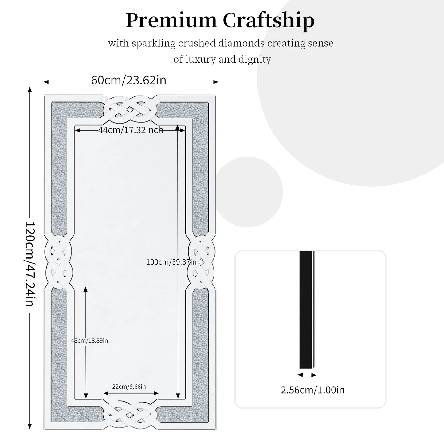 Large Crystal Crush Diamond Decorative Mirror for Dining Room