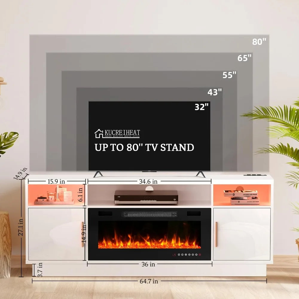 70'' TV Stand with 36'' Fireplace-LED Light Entertainment Center
